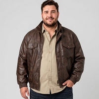 Chaqueta Bomber Casual de Cuero PU para Hombre, Impermeable, Cortavientos, Estilo Vintage Lavado, Cuello Alto, Cierre Frontal con Cremallera, Tallas Grandes y Extras Grandes