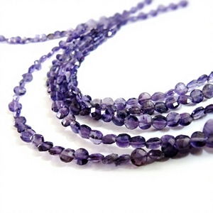 Perles d'améthyste naturelle facettées en forme de pièce de monnaie, 6 mm, vendues par brin de 8 pouces de long, améthyste africaine. - Product Image 1