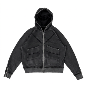 Chaqueta con capucha de mezclilla vintage lavada con cremallera, estilo oversize, personalizada, estilo streetwear vintage - Product Image 1