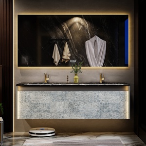 Meuble de salle de bain mural de luxe en marbre, avec double vasque en céramique Wind Rock Board, pour hôtel haut de gamme. - Product Image 4