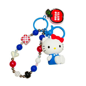 Porte-clés en perles de plastique KT véritable motif dessin animé rouge, bleu, blanc, pendentif de sac pour femme, petit cadeau - Product Image 5