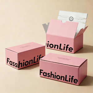 Boîte d'expédition pliable en carton ondulé rose avec logo personnalisé, bande de déchirement facile, recyclable, pour vêtements, cosmétiques, etc. - Product Image 1