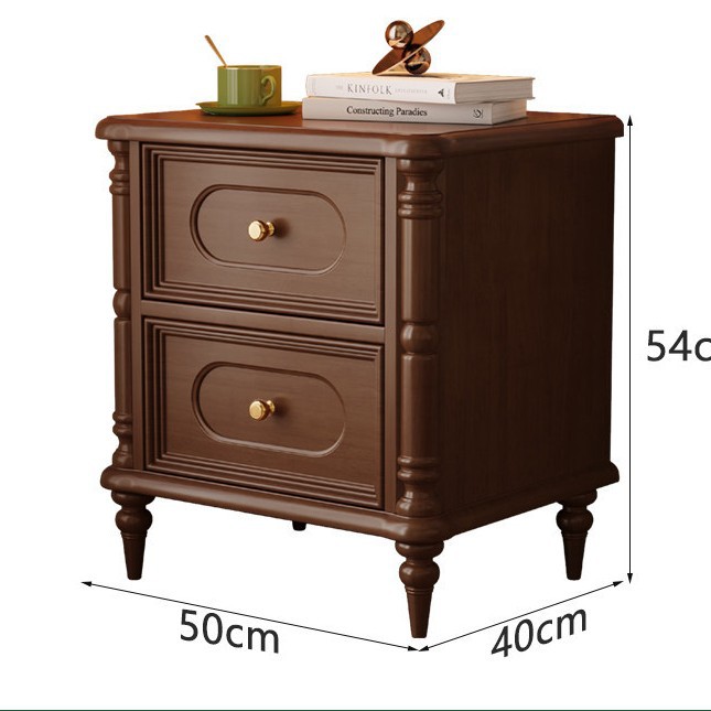 Solid wood bedside table [walnut color]