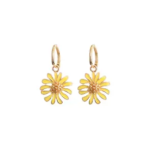 High qulity drop oil with painting oil enamel earrings Alloy chrysanthemum earrings