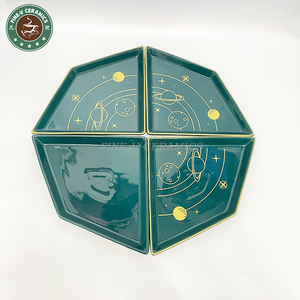 customized color green ceramic <strong>plate</strong> <strong>Stitching</strong> dish fine porcelain big Composite <strong>plate</strong> 2023 hot sale set of space rocket Puzzle - Product Image 1