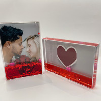 Cadre photo personnalisé sur le thème de la Saint-Valentin avec flotteurs scintillants en acrylique 4*6 5*7 Aqua Blox avec insertion liquide colorée