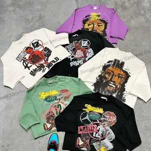 Streetwear Clothing Manufacturer Custom Heavy Weight Cropped Rips Cut And Sew Cotton Oversized Vintage Graphic T Shirt For Men