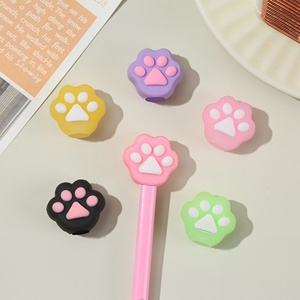 En gros, capuchons de crayon en PVC mignons en forme de chat, décorations de papeterie scolaire en gel souple personnalisées, style animal, capuchons de crayon motif cœur - Product Image 2