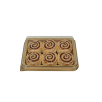 Boîte d'emballage pour pain doré, fournitures de boulangerie, boîte rectangulaire en plastique PET recyclable de luxe, 4 pouces, 3,5 pouces, boîte d'emballage pour brioches à la cannelle