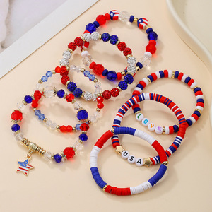 Independence Day <b>Beaded</b> <b>Bracelet</b> Set 7Pcs Red White Blue USA Letter Charm Jewelry Gift for Women <b>Men</b> Patriotic Party Accessory - Product Image 2
