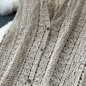 Manteau cardigan tricoté pour femmes de style coréen-Haut de <span class=keywords><strong>gilet</strong></span> <span class=keywords><strong>long</strong></span> évidé au <span class=keywords><strong>crochet</strong></span> rétro - Product Image 6