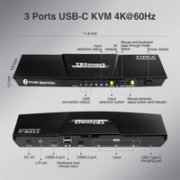 Conmutador KVM TESmart de 3 Puertos USB C, Estación de Acoplamiento para 3 Computadoras y 1 Monitor, 4K 60Hz, 3 Entradas y 1 Salida, Tipo C