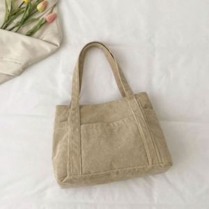 Sacs fourre-tout en velours côtelé grande capacité, personnalisables, pour femmes, sacs à bandoulière durables avec fermeture éclair, plusieurs poches, pour le shopping, été, automne - Product Image 3