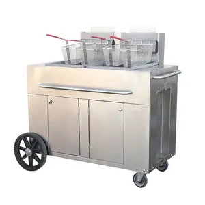 high quality double tank open fryer hot dog trolley cart with grill and deep fryer