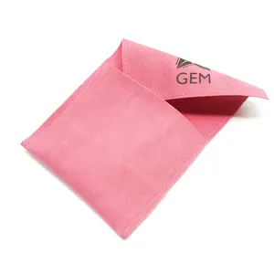 Custom Gedrukt Suède Envelop Roze Sieraden Pouch En Verpakking Gift Bag Met Logo