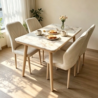 Table de salle à manger en marbre naturel style nordique français, 6 places, ensemble table et chaises pour restaurant, mobilier de cuisine