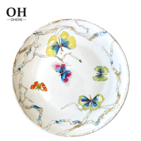 Service de table de luxe jetable en porcelaine fine motif papillon et ginkgo, comprenant assiettes, plats, tasses et bols