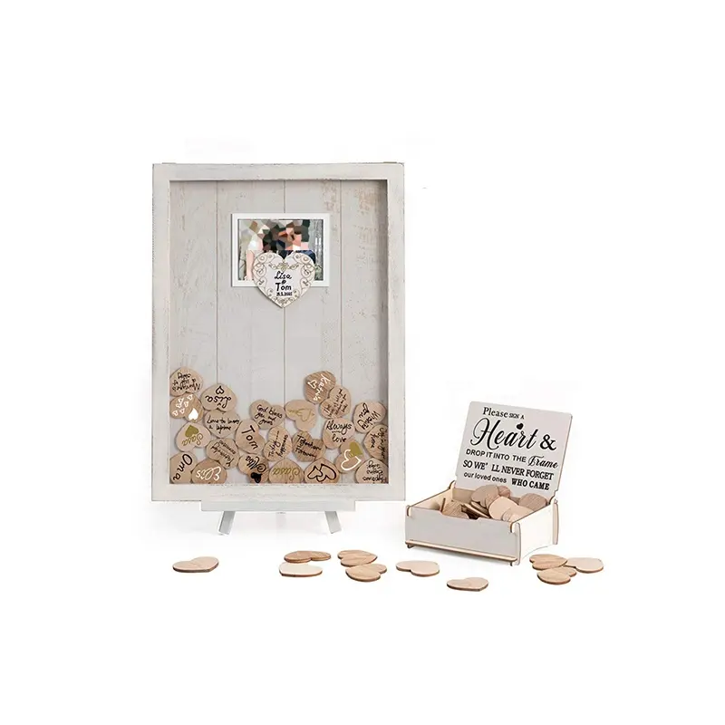 Libro de Visitas de boda con corazones de madera, decoración rústica para Baby Shower, marco superior personalizado, alternativa