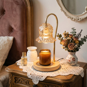 Lampe chauffe-cire en verre gaufré style vintage français, vente directe usine, avec 4 niveaux de luminosité pour salon - Product Image 1