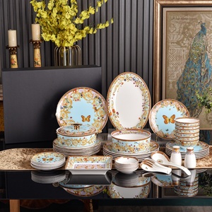 Assiette plate en céramique de style pastoral européen, motif papillon, pour la décoration de table d'hôtel et de salle d'exposition - Product Image 3