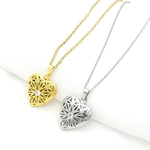 Heart-Shaped Photo <b>Locket</b> Necklace Stainless Steel 18K Gold Plated Pendant With Crystal Everyday Wear Jewelry - Product Image 4