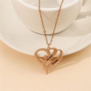 Collana in Acciaio Inossidabile alla Moda con Due Cuori Lucidi, Personalizzabile con Incisione Laser <span class=keywords><strong>di</strong></span> <span class=keywords><strong>Lettere</strong></span> in Inglese - Product Image 4
