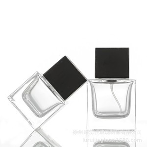 Botella de perfume cuadrada transparente (30ml, 50ml, 100ml), tapa de madera de haya negra, dispensador de perfume, botella de vidrio, botella vacía - Product Image 3