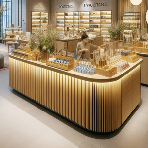 Vitrina de madera iluminada LED personalizada para escaparate de productos cosméticos y para el cuidado de la piel - Product Image 1