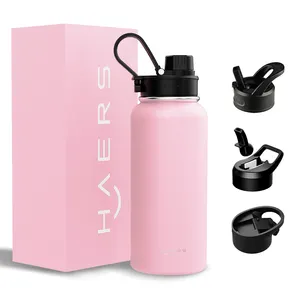 Botol air baja tahan karat terisolasi olahraga Gym Vacuum Flask dinding ganda warna-warni 18oz 32 oz 40oz dengan sedotan