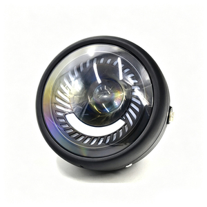 Phare LED en spirale rétro pour moto Harley GN CG, phare avant rond en métal noir - Product Image 1