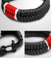 Bracelet de survie d'urgence pour homme, en corde de parachute 550 tressée, avec manille métallique en U à taille réglable, pour l'extérieur