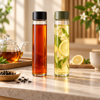 Bouteilles de thé en verre transparent minces en gros avec bouchons à vis personnalisés pour l'emballage de thé aux fleurs, d'eau citronnée et de boissons