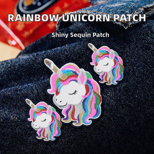 Cute Eco-Friendly Rainbow <b>Unicorn</b> Star Sequin PVC Embroidery Iron-On Applique Patch for Kids Clothing <b>Backpack</b> DIY Decoration - Product Image 2
