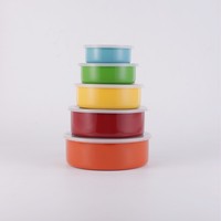 Nouveau arrivé 5 pièces en acier inoxydable couleur prix bas promotion cadeau garder frais couvercle rond boîte alimentaire emballage conteneurs de stockage ensemble