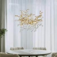 Lustre Goutte d'Eau en Cristal, Luminaire Atmosphérique Nordique en Aluminium pour Escalier et Salon, Luxe et Élégance