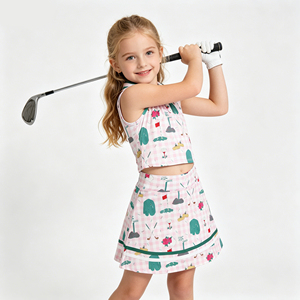 Tenue active 2 pièces à imprimé golf pour petites filles, ensemble haut sans manches et jupe à carreaux roses, vêtements décontractés d'été pour enfants - Product Image 1