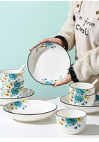 Vaisselle nordique en céramique, bol, cuillère, disque, coffret cadeau, service de vaisselle en porcelaine verte, vente en gros