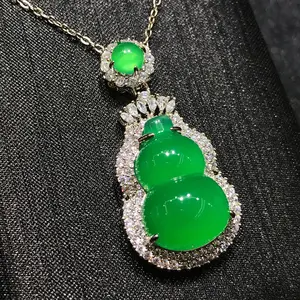Jade pendant inlaid green jade gourd necklace lady temperament jade pendant birthday gift pendant