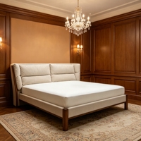Lit double moderne minimaliste en bois massif pour chambre principale avec sommier à lattes et rembourrage doux, mobilier pour hôtel et usage domestique