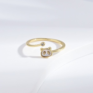 Bague ajustable en argent sterling 925 plaqué or 14 carats avec zircon, motif lapin mignon, pour usage quotidien, en forme de coquillage animalier - Product Image 5