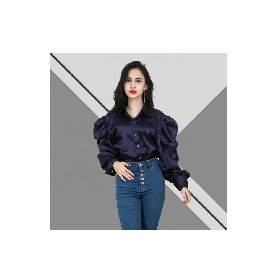 online Market Best Selling Elegant Silk Blouses Puff Top Blouse Women Crop Tops Formal Wear Design Shirts For Women BD Supplier