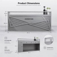 Comptoir de bar gris fer sur mesure d'usine OEM avec panneau d'affichage frontal, tiroirs et armoire, espace de travail ouvert pour hôtels, restaurants et caisses.