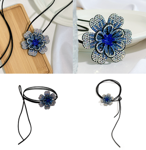 Lüks uzun halat zincir tam taklidi gül çiçek klavikula gerdanlık kolye kadınlar çar Adjustable ayarlanabilir ilmek bağlantı takı - Product Image 5