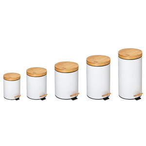 Poubelle à couvercle en bambou, en acier inoxydable, cylindrique, à commande au pied, silencieuse, pour la maison, la cuisine, le salon, le rangement - Product Image 5