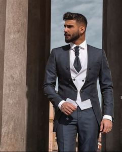 Yeni varış erkek takım elbise Slim Fit 3 parça kostüm Homme smokin damat tarzı takım elbise balo parti Blazer Terno ceket + pantolon + yelek