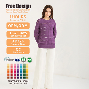 Custom LOGO Women Sweater Hollow Out Knitwear Ladies Crew Neck <b>Jumper</b> Winter Knitted Top Pullover Sweater Women - Product Image 1