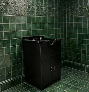 Lit de lavage de cheveux professionnel avec bac en céramique, réservoir d'eau, design moderne, structure en bois, mobilier commercial multifonctionnel - Product Image 5