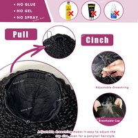 Perruques Sans Colle Onde d'Eau Prêtes à Porter 3 en 1, Mi-Perruques Cheveux Humains Densité 200% Fabriquées à la Machine, Perruques à Clips Avec Cordon de Serrage Sans Couture