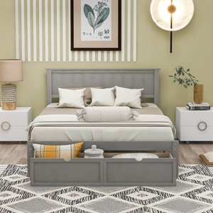 Lit simple en bois gris avec tiroir de rangement, meubles de chambre à coucher pour enfants, adultes, personnes âgées - Product Image 2