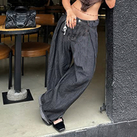 Jean Boyfriend Oversize en Denim Uni Tissé Respirant Écologique Coupe-Vent Délavé Foncé Taille Basse Coupe Ample Courbé Automne Simple